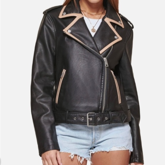 Levi's Jackets & Blazers - Levi's Black Women's Faux Leather Belted Motorcycle Jacket Medium
